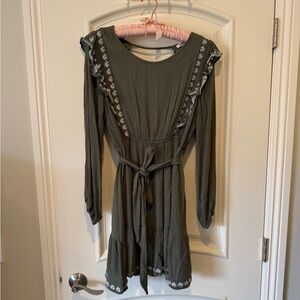 In Bloom Green and Cream Detail Dress